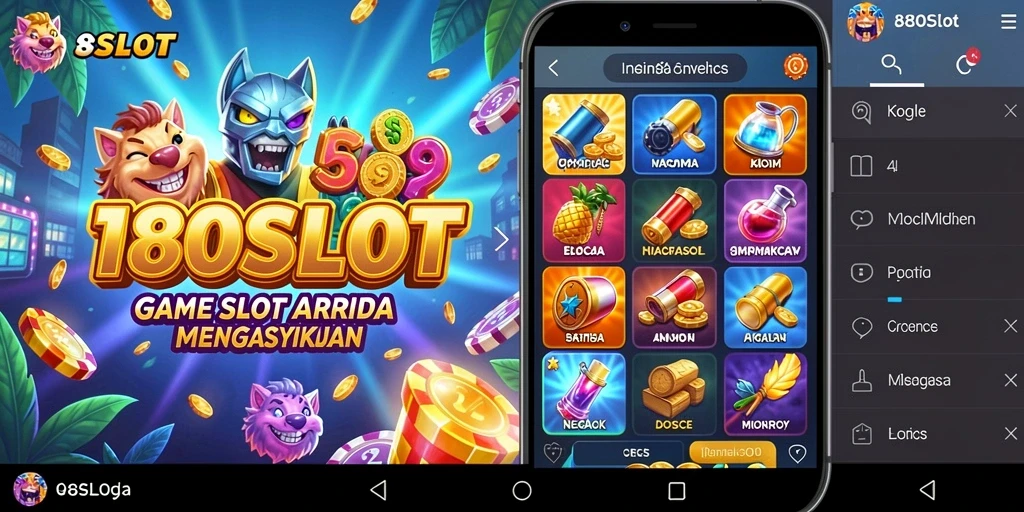 Tampilan gameplay seru 180SLOT dengan gulungan slot yang berputar.