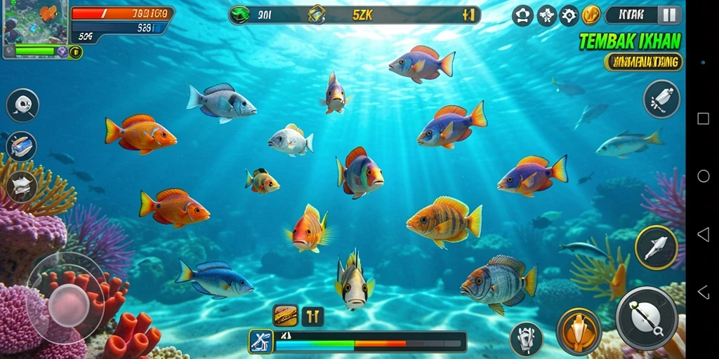 Tampilan gameplay <strong>5ZK</strong> dengan aksi menangkap ikan seru.