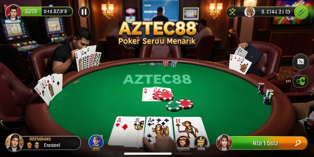 Tangkapan layar gameplay AZTEC88 menampilkan suasana meja poker yang menarik.