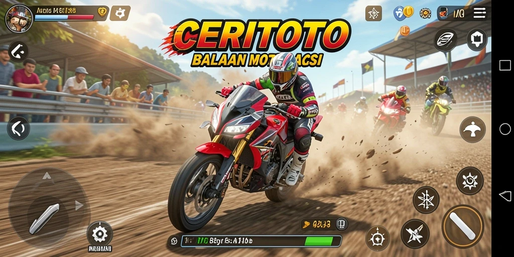 Gameplay mendebarkan dalam balapan motor yang kompetitif.