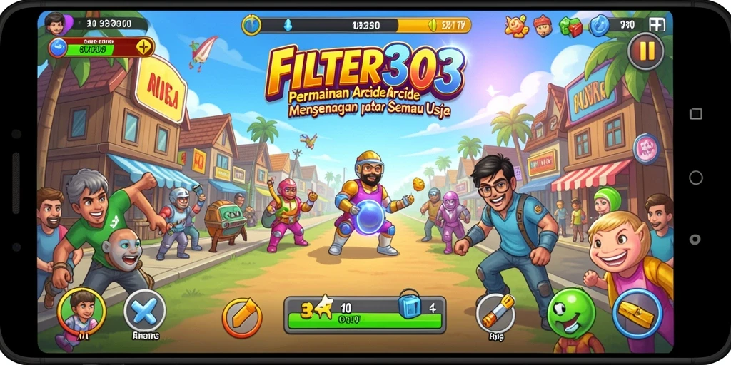 Screenshot utama FILTER303 menampilkan aksi gameplay Arcade yang seru.
