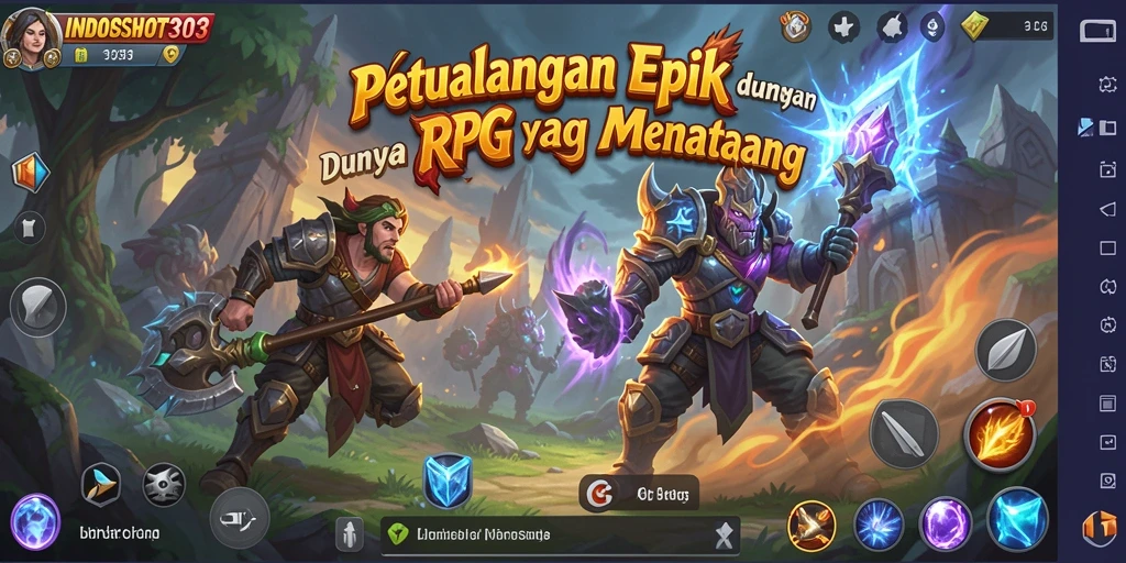 Screenshot gameplay INDOSLOT303 menampilkan pertarungan seru dalam dunia fantasi RPG.
