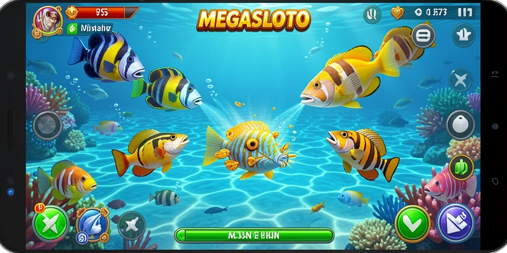 Tampilan gameplay menarik dalam MEGASLOTO Tembak Ikan.