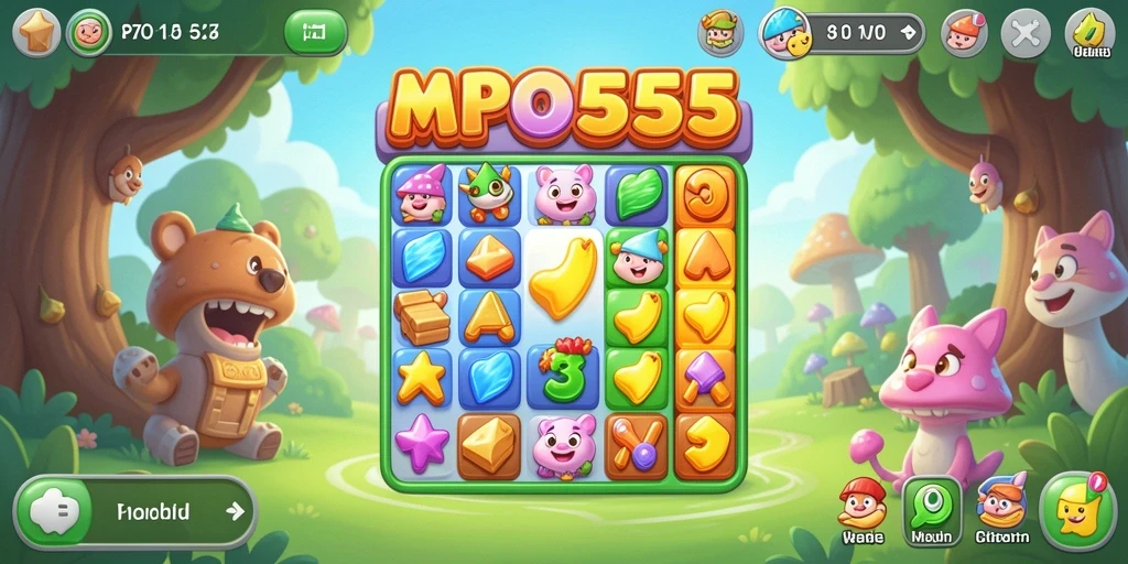 Screenshot MPO555 menampilkan gameplay Match-3 yang menantang dan menarik.