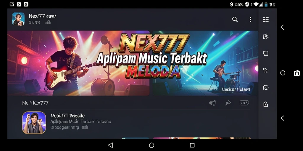 Screenshot gameplay NEX777 memperlihatkan antarmuka musik yang interaktif.