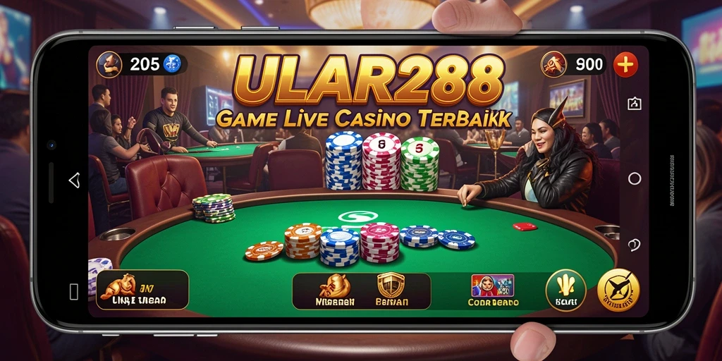 Tampilan gameplay ULAR288 yang seru dengan dealer live dan suasana casino.